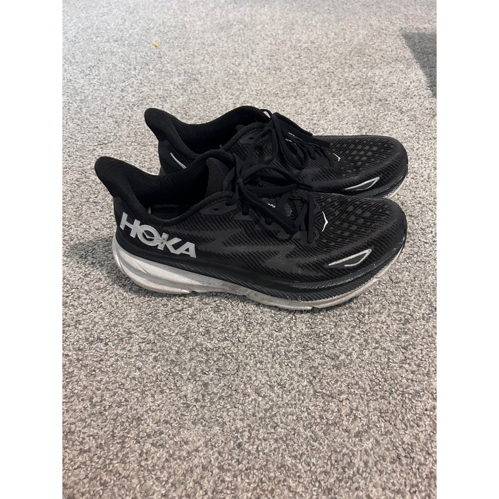Hoka Clifton 9 Men 10 Black White Running Shoes Sneakers‎ Athletic tennis shoes